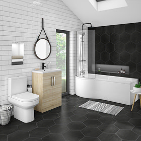Brooklyn LH Natural Oak Bathroom Suite + B-Shaped Bath Large Image