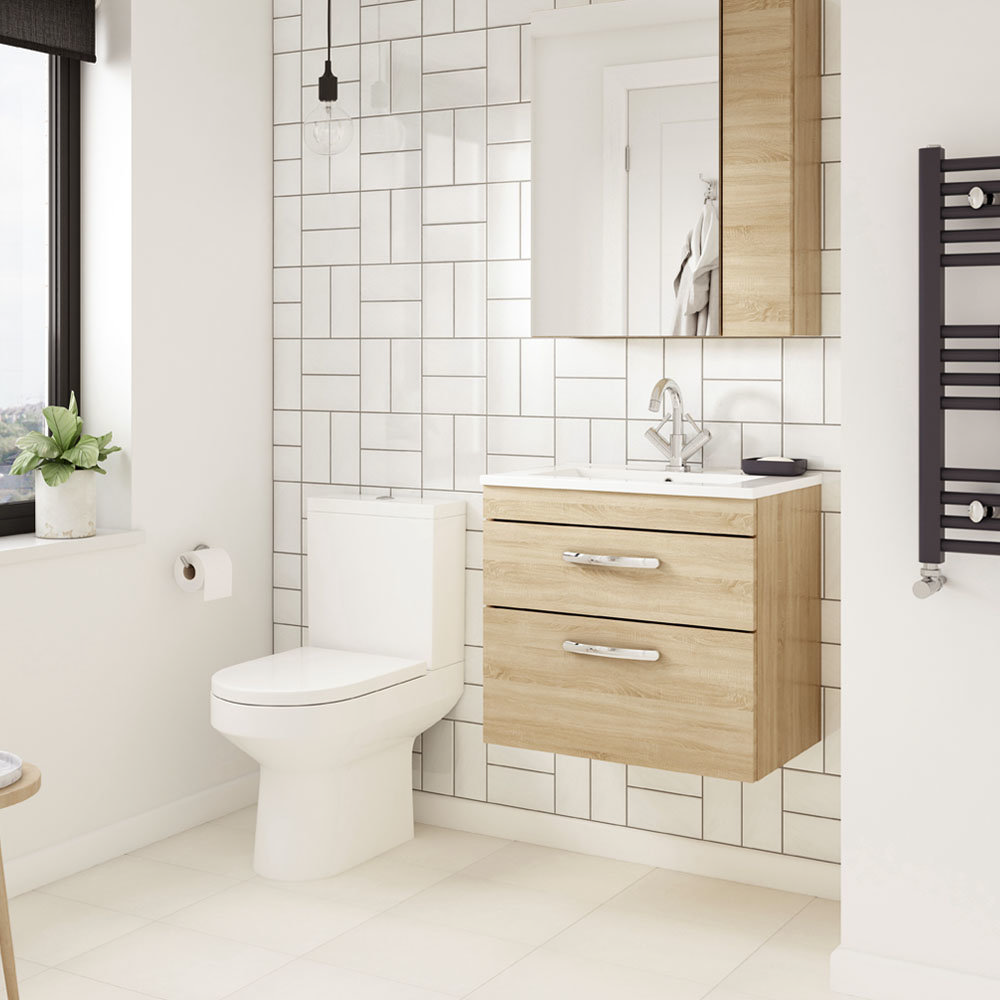 Brooklyn Natural Oak Cloakroom Suite (Wall Hung Vanity + Close Coupled ...