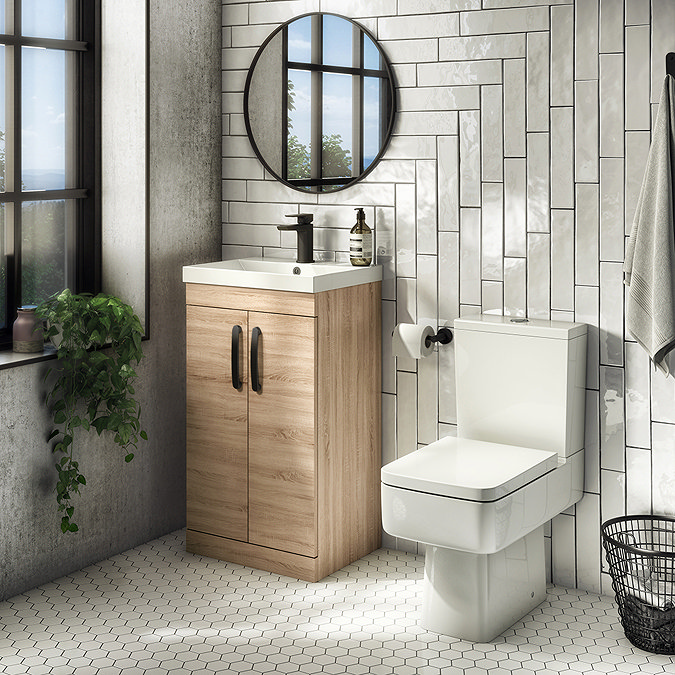 Brooklyn Natural Oak Vanity Unit - 600mm Wide with Matt Black Handles Feature Large Image