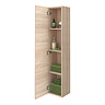 Brooklyn Natural Oak Wall Hung 1 Door Tall Storage Cabinet with Brushed Brass Handle