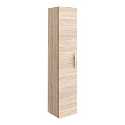 Brooklyn Natural Oak Wall Hung 1 Door Tall Storage Cabinet with Brushed Brass Handle