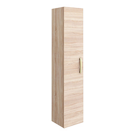Brooklyn Natural Oak Wall Hung 1 Door Tall Storage Cabinet with Brushed Brass Handle