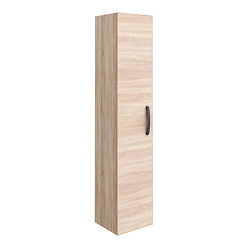 Brooklyn Natural Oak Wall Hung 1 Door Tall Storage Cabinet with Matt Black Handle
