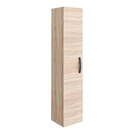Brooklyn Natural Oak Wall Hung 1 Door Tall Storage Cabinet with Matt Black Handle
