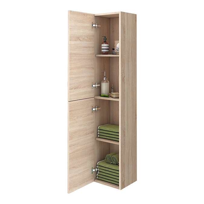 Brooklyn Natural Oak Wall Hung Tall Storage Cabinet with Brushed Brass Handles Profile Large Image