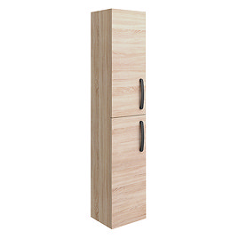 Brooklyn Wall Hung 2-Door Tall Storage Cabinet with Matt Black Handles - Natural Oak