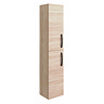 Brooklyn Wall Hung 2-Door Tall Storage Cabinet with Matt Black Handles - Natural Oak