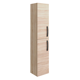 Brooklyn Wall Hung 2-Door Tall Storage Cabinet with Matt Black Handles - Natural Oak