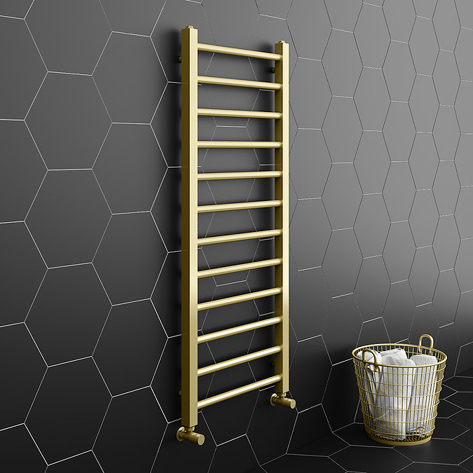Brooklyn Square 1200 x 500mm Brushed Brass Heated Towel Rail Large Image