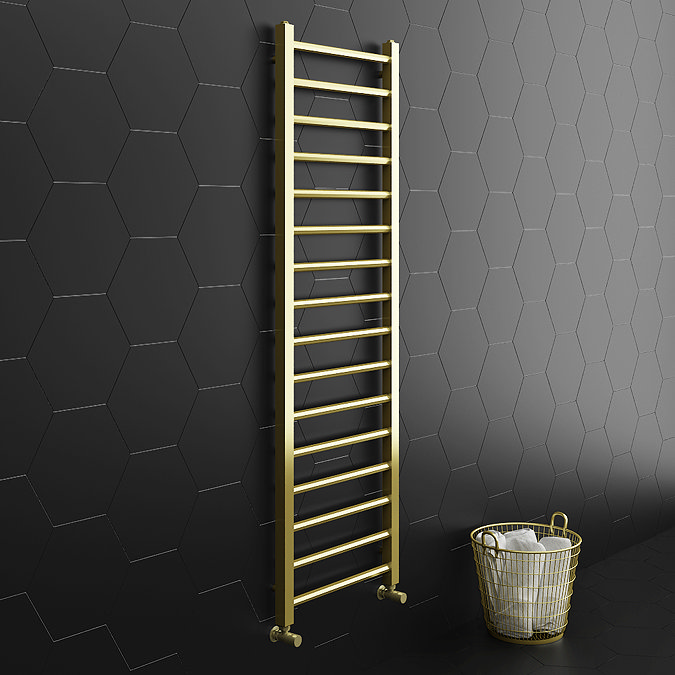 Brooklyn Square 1600 x 500mm Brushed Brass Heated Towel Rail Large Image