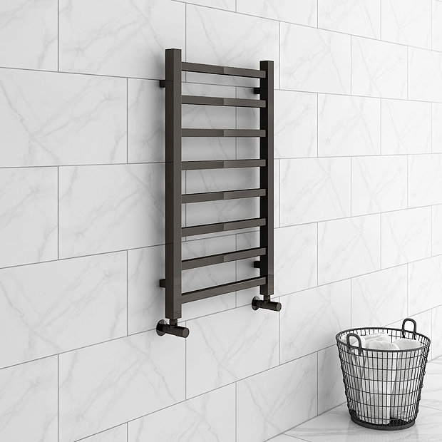Brooklyn Square 800 x 500mm Black Nickel Heated Towel Rail | Victorian ...