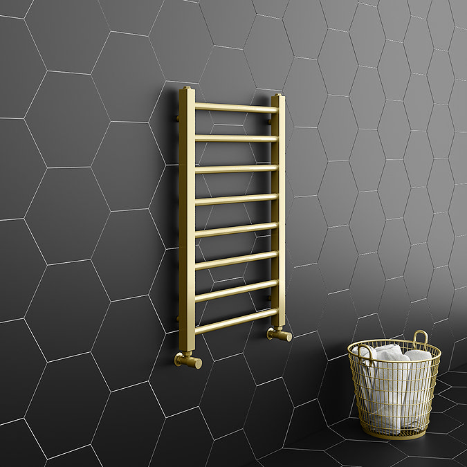 Brooklyn Square 800 x 500mm Brushed Brass Heated Towel Rail Large Image