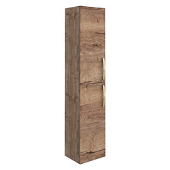 Brooklyn Wall Hung 2-Door Tall Storage Cabinet with Brushed Brass Handles - Brown Oak