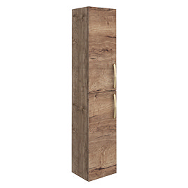 Brooklyn Wall Hung 2-Door Tall Storage Cabinet with Brushed Brass Handles - Brown Oak