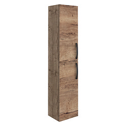 Brooklyn Wall Hung 2-Door Tall Storage Cabinet with Matt Black Handles - Brown Oak