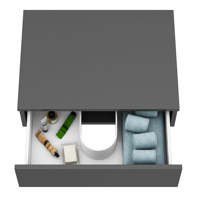 Brooklyn Wall Hung Countertop Basin Shelf with Drawer - Gloss Grey - 600 x 450mm Standard Large Image