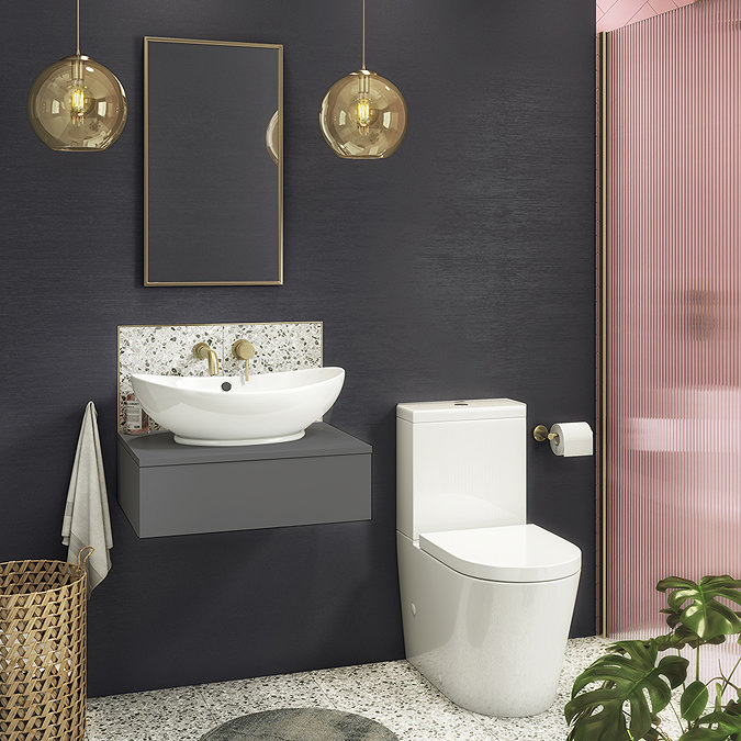 Brooklyn Wall Hung Countertop Basin Shelf with Drawer - Gloss Grey - 600 x 450mm Feature Large Imag