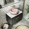 Brooklyn Wall Hung Countertop Vanity - Black - 600mm with White Worktop & Brushed Brass Handle  Prof