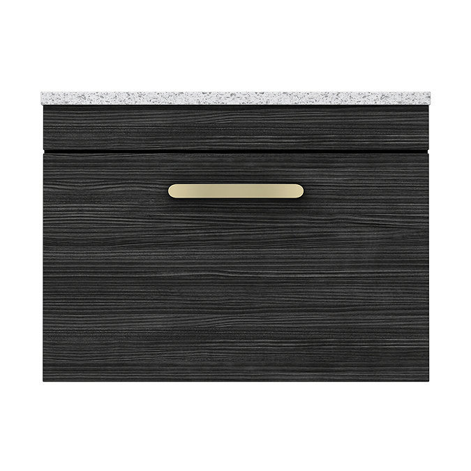 Brooklyn Wall Hung Countertop Vanity - Black - 600mm with White Worktop & Brushed Brass Handle In Bathroom Large Image