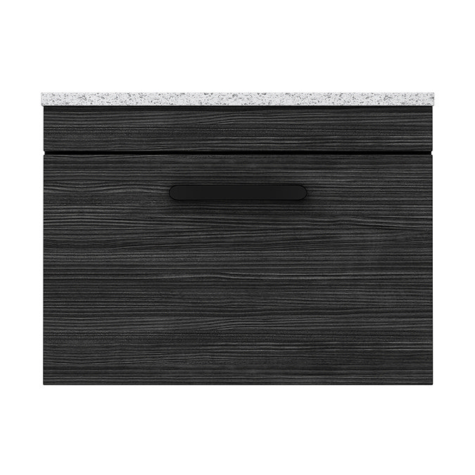 Brooklyn Wall Hung Countertop Vanity - Black - 600mm with White Worktop & Matt Black Handle  In Bathroom Large Image