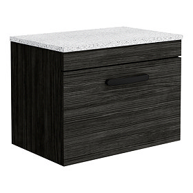 Brooklyn Wall Hung Countertop Vanity - Black - 600mm with White Worktop & Matt Black Handle Large Im