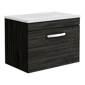 Brooklyn Wall Hung Countertop Vanity Unit - Black - 600mm with White Worktop & Chrome Handle Large I