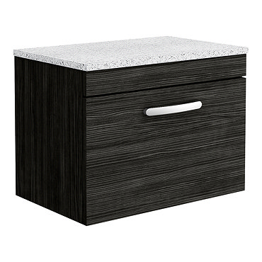 Brooklyn Wall Hung Countertop Vanity Unit - Black - 600mm with White Worktop & Chrome Handle  Profil