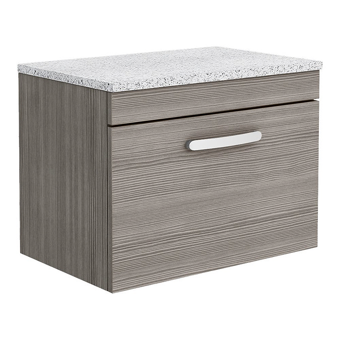 Brooklyn Wall Hung Countertop Vanity Unit - Grey Avola - 600mm with White Worktop & Chrome Handle La