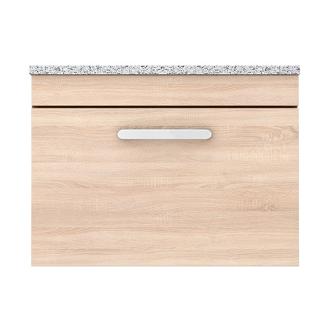 Brooklyn Wall Hung Countertop Vanity Unit - Natural Oak - 600mm with White Worktop & Chrome Handle  Standard Large Image