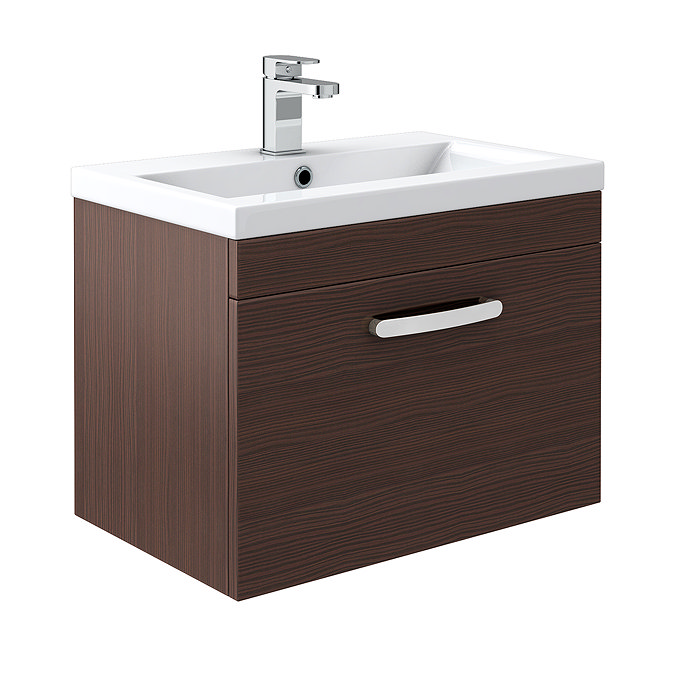 Brooklyn Brown Avola Wall Hung Vanity Unit - Single Drawer - 600mm Large Image