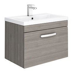 Brooklyn 600mm Grey Avola Wall Hung Vanity Unit - Single Drawer