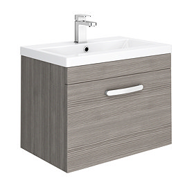 Brooklyn 600mm Grey Avola Wall Hung Vanity Unit - Single Drawer Large Image