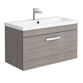 Brooklyn Grey Avola 800mm Wall Hung Vanity Unit - Single Drawer Large Image