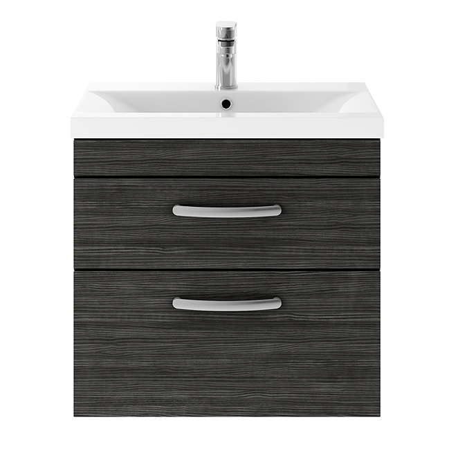 Brooklyn 600mm Wall Hung Double Drawer Vanity Unit - Hacienda Black  In Bathroom Large Image