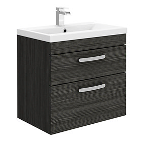 Brooklyn 600mm Wall Hung Double Drawer Vanity Unit - Hacienda Black Large Image