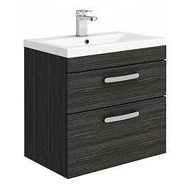 Brooklyn 600mm Black Wall Hung Double Drawer Vanity Unit