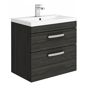 Brooklyn 600mm Wall Hung Double Drawer Vanity Unit - Hacienda Black  Standard Large Image