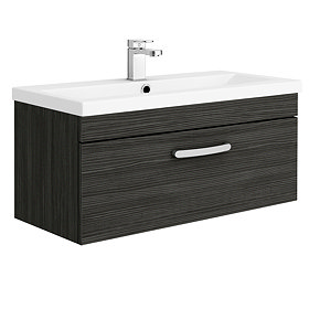 Brooklyn Black 800mm Wall Hung Vanity Unit - Single Drawer Large Image