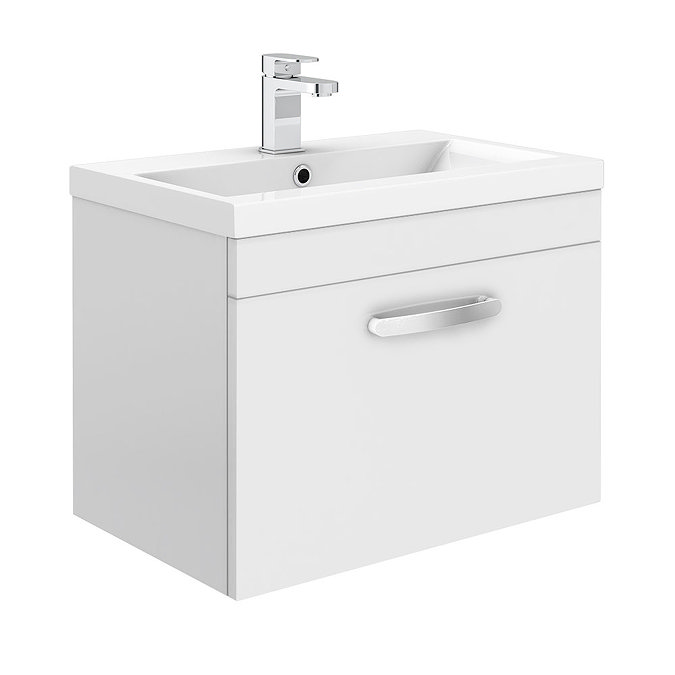 Brooklyn 600mm White Gloss Wall Hung Vanity Unit - Single Drawer Large Image