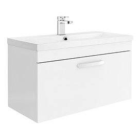 Brooklyn 800mm White Gloss Wall Hung Vanity Unit - Single Drawer