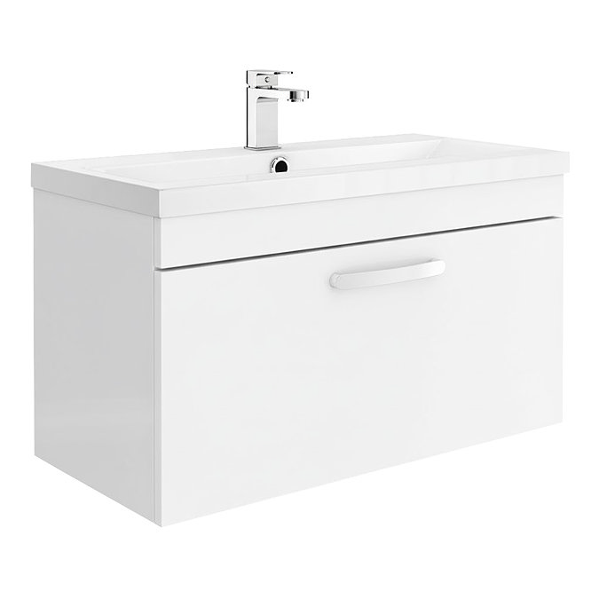 Brooklyn 800mm White Gloss Wall Hung Vanity Unit - Single Drawer