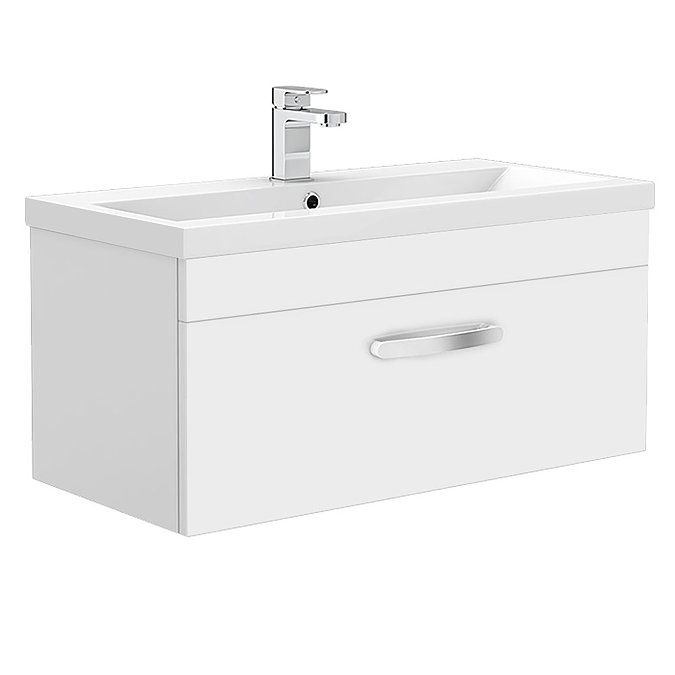 Brooklyn 800mm White Gloss Wall Hung Vanity Unit - Single Drawer Large Image