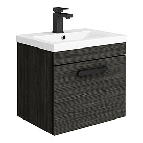 Brooklyn Wall Hung Vanity - Black - 500mm Wide 1-Drawer inc. Matt Black Handle Large Image