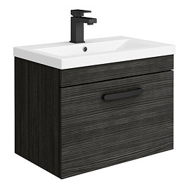 Brooklyn Wall Hung Vanity - Black - 600mm Wide 1-Drawer inc. Matt Black Handle Large Image