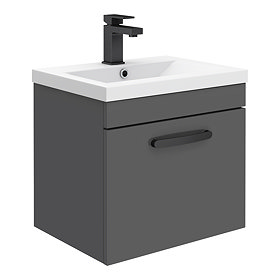 Brooklyn Wall Hung Vanity - Gloss Grey - 500mm Wide 1-Drawer inc. Matt Black Handle Large Image