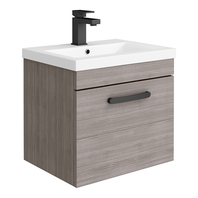 Brooklyn Wall Hung Vanity - Grey Avola - 500mm Wide 1-Drawer inc. Matt Black Handle Large Image