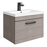 Brooklyn Wall Hung Vanity - Grey Avola - 600mm Wide 1-Drawer inc. Matt Black Handle Large Image