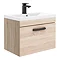 Brooklyn Wall Hung Vanity - Natural Oak - 600mm Wide 1-Drawer inc. Matt Black Handle Large Image