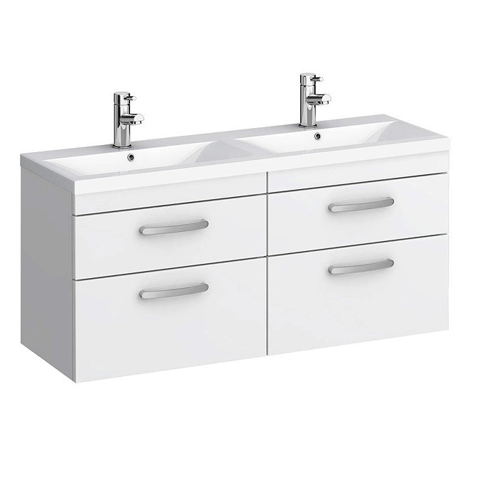 Brooklyn Wall Hung Vanity Unit (Gloss White with 1205mm Poly-Marble Double Bowl Basin)