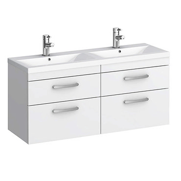 Brooklyn Wall Hung Vanity Unit (Gloss White with 1205mm Poly-Marble Double Bowl Basin)